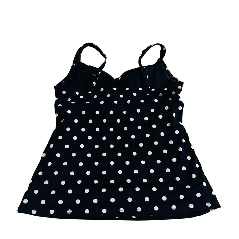 Lands End Navy White Polka Dot Tankini Size 12